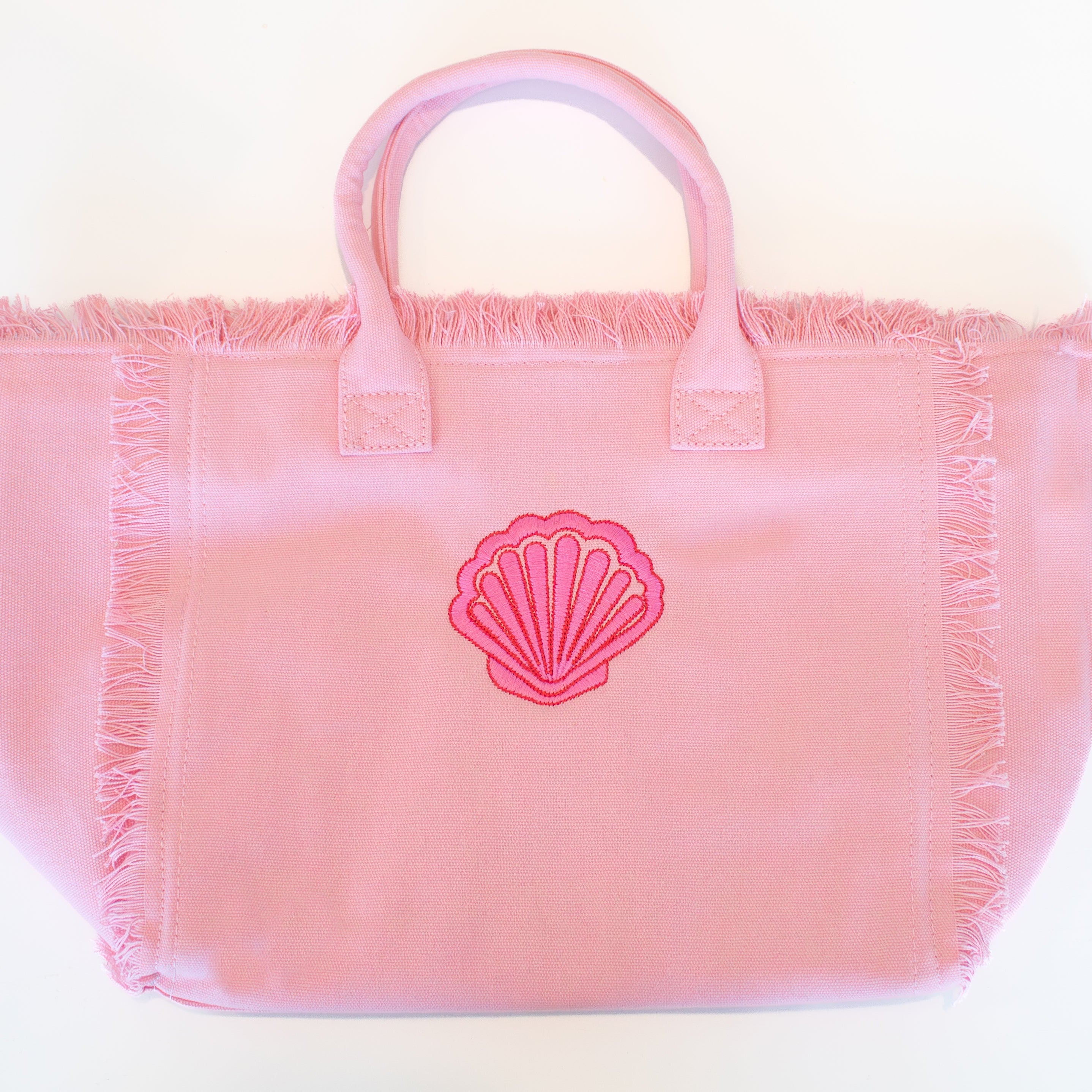 Monogram Mary Brooke Fringe Tote Pink Shell