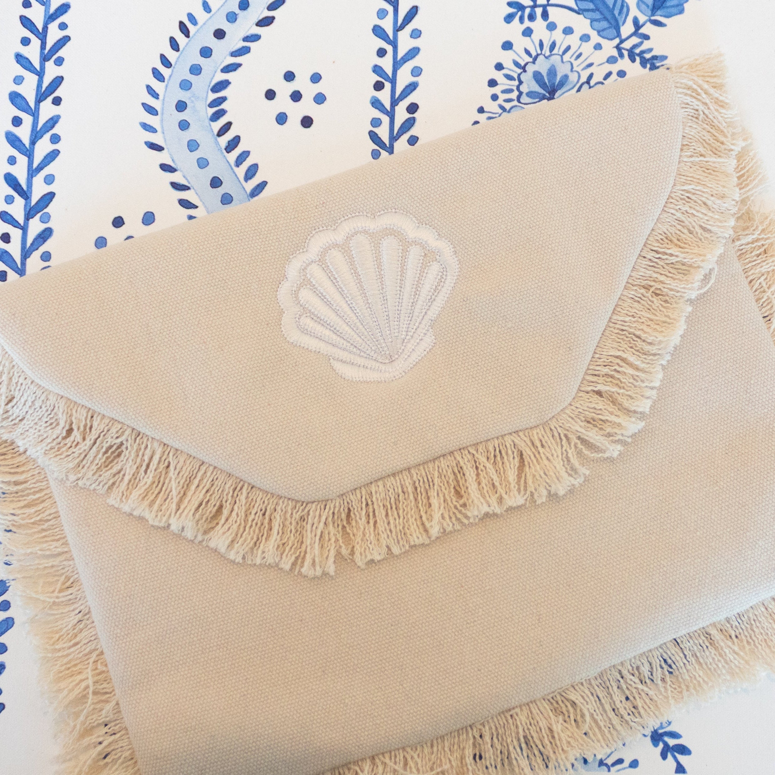 Monogram Mary Fringe Clutch Cream