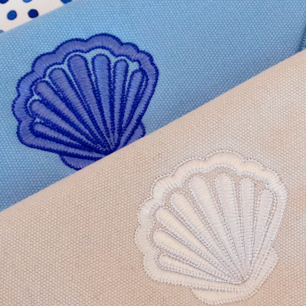 Monogram Mary Shell Shop Fringe Clutch Blue and Cream Exclusive Summer