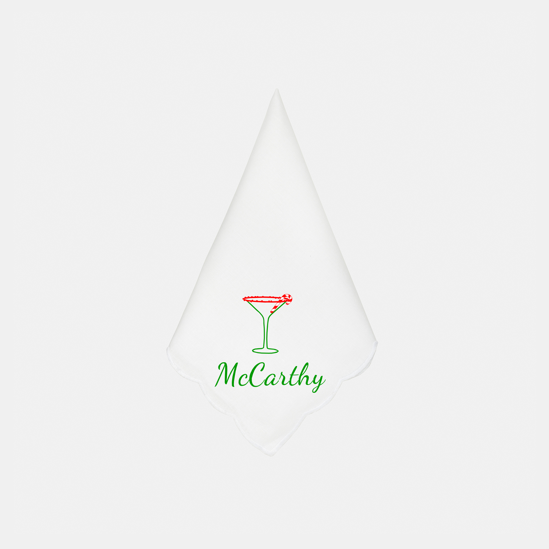 Holiday Martini Glass Dinner Napkins with Last Name