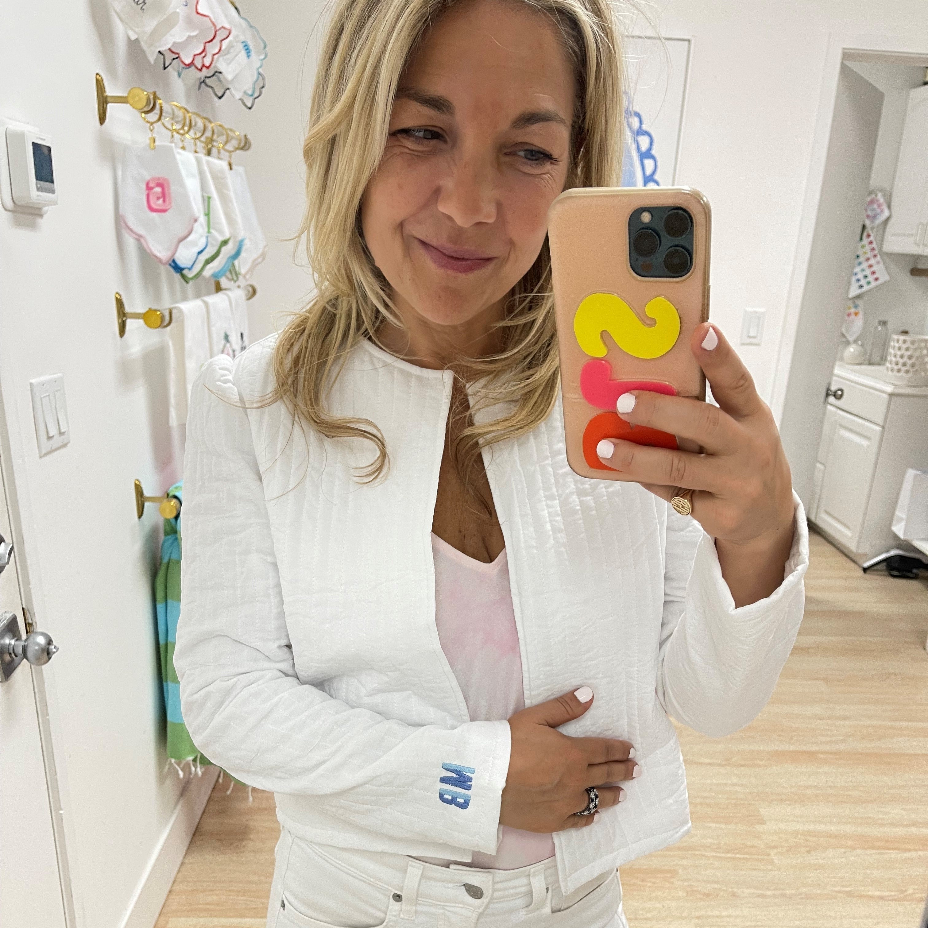 white perfect layer jacket from monogram mary