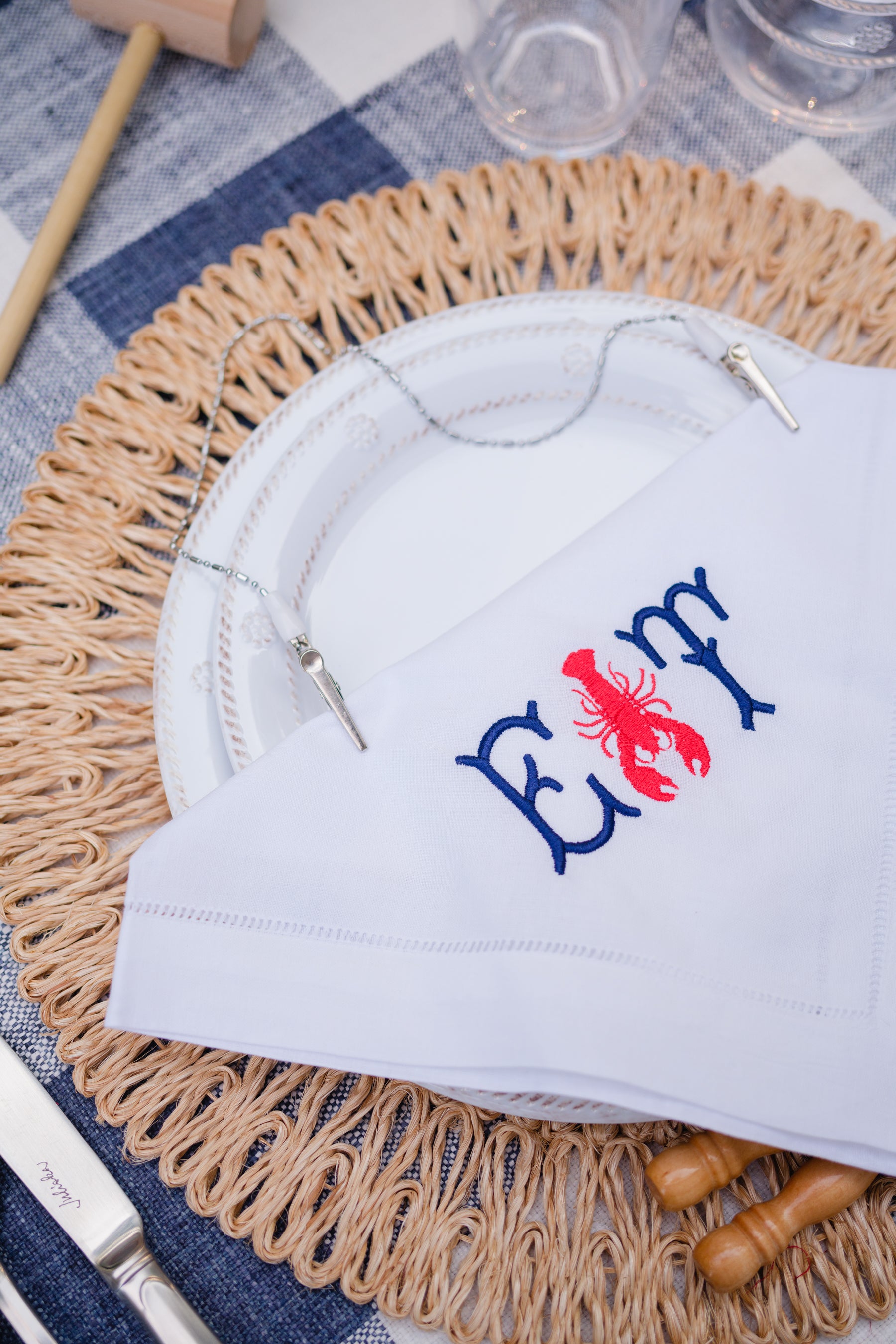 The Monogram Mary Lobster kit turns napkins into lobster bibs
