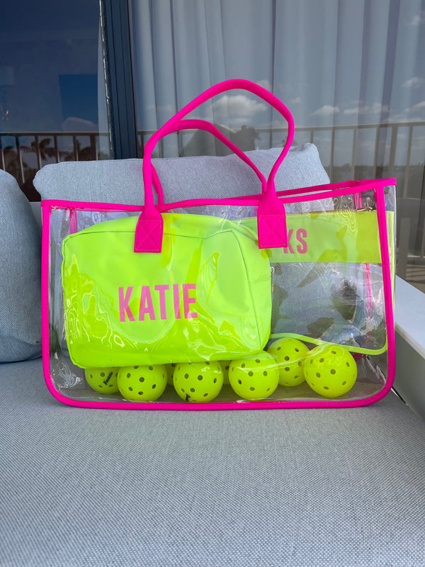 Neon Clear Tote with Pink Trim