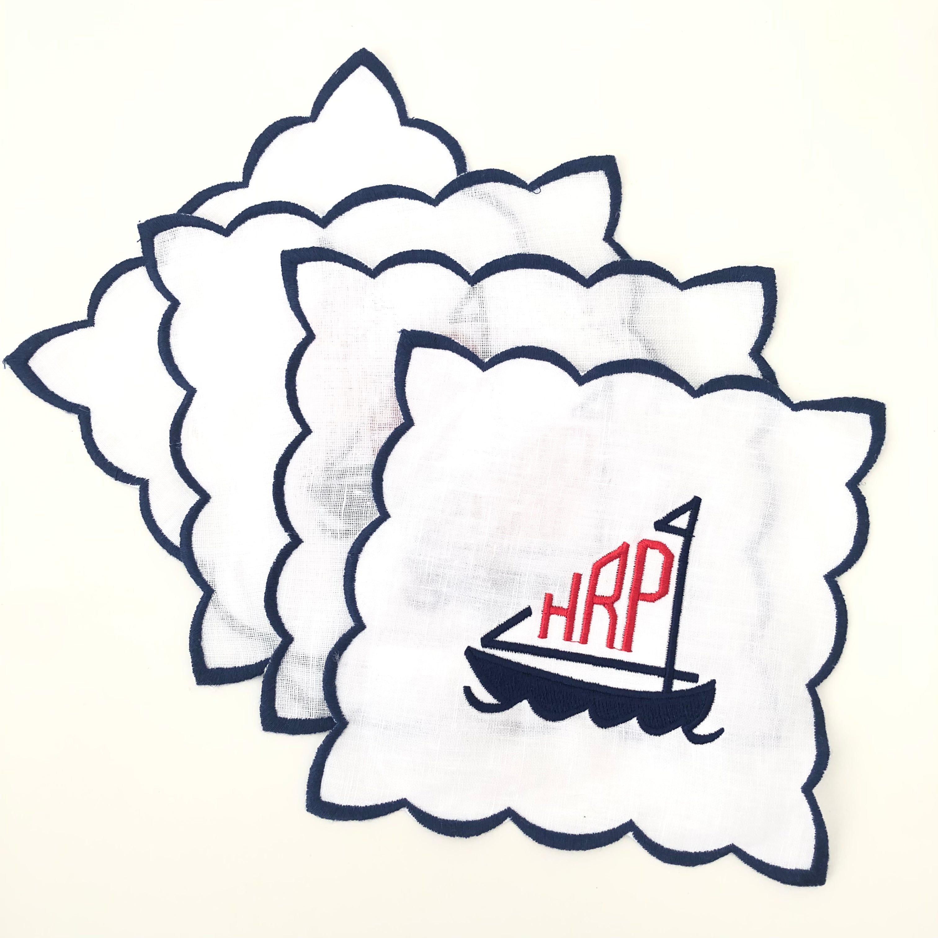 Sailboat Scalloped Cocktail Napkin