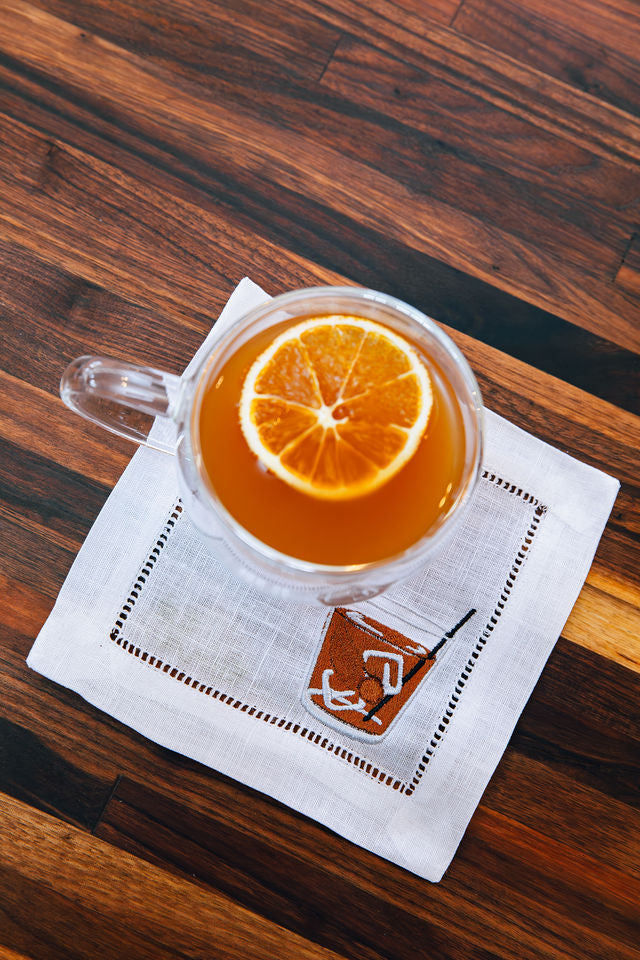 Bourbon & Cigar White Hemstitch Cocktail Napkin