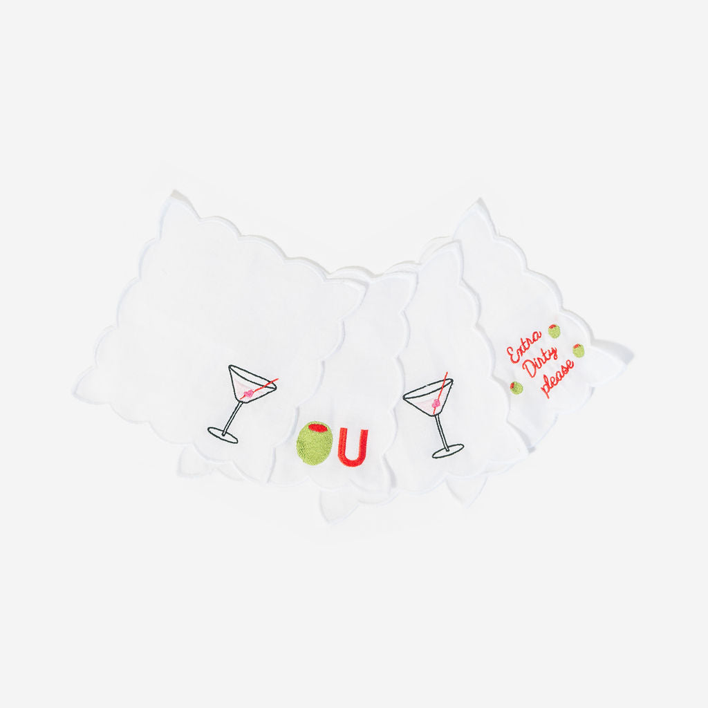 Olive (I LOVE YOU) Scalloped Cocktail Napkin