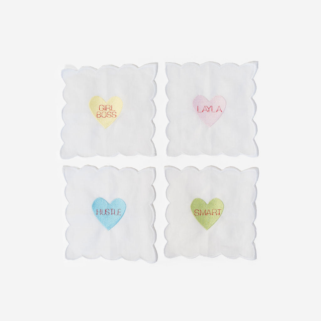 Conversation Heart Scalloped Cocktail Napkin