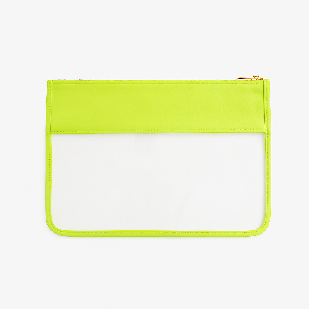 neon yellow and clear pencil case